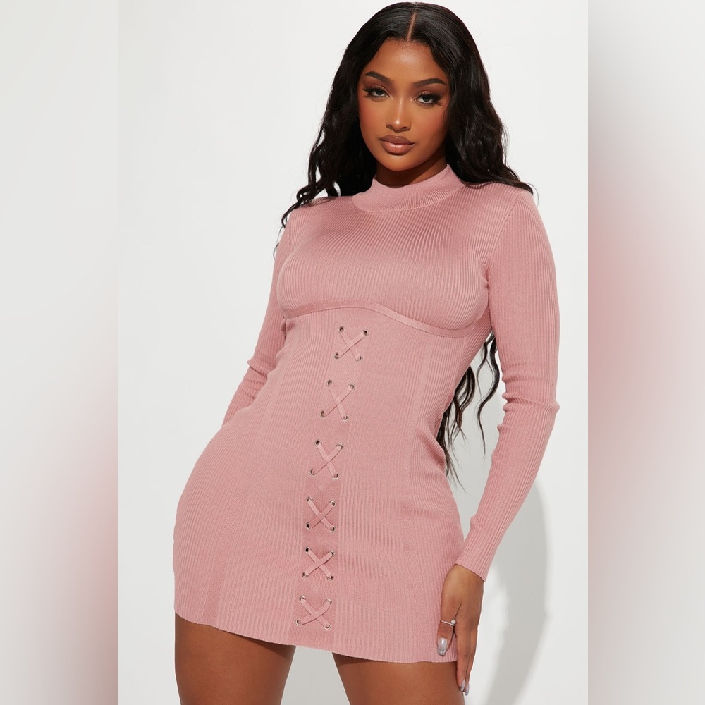 Fashion Nova Pink Ribbed Long Sleeve Blouse